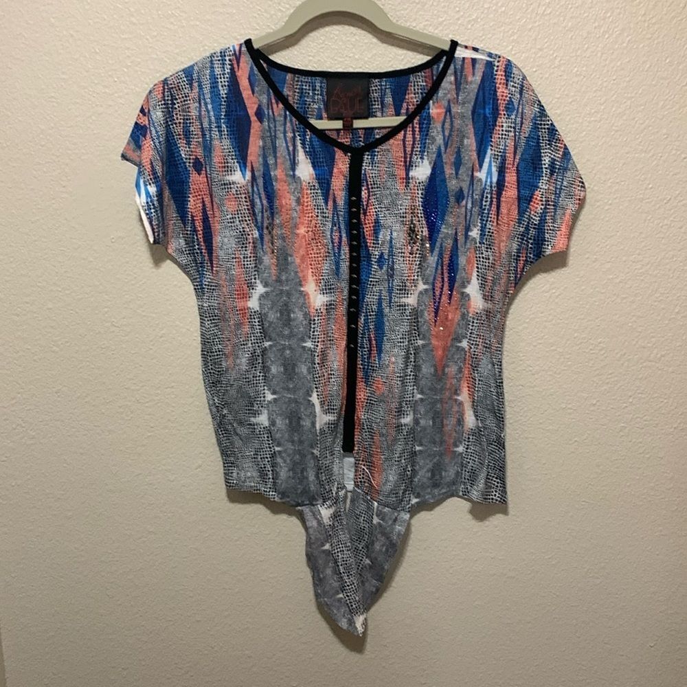 French Blue Women’s Petite Shirt Size MP Blue/Orange